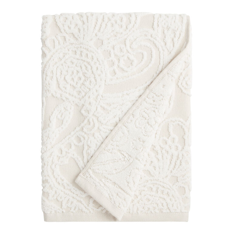 Anastasia Ivory And White Sculpted Paisley Bath Towel image number 1