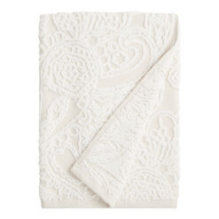 Anastasia Ivory And White Sculpted Paisley Bath Towel