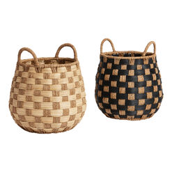 Edith Seagrass And Rattan Checkered Tote Basket