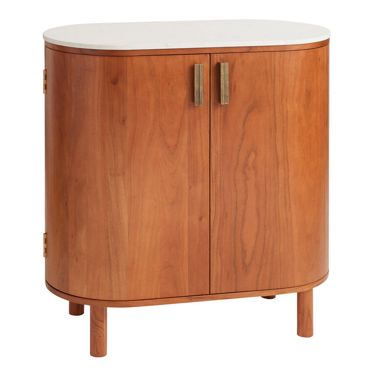 Caitlin Oval Warm Chestnut Marble Top Bar Cabinet image number 1