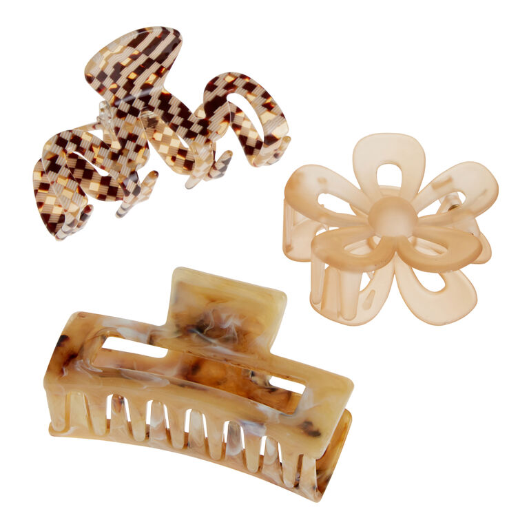 Natural and Brown Assorted Claw Clips 3 Pack image number 1