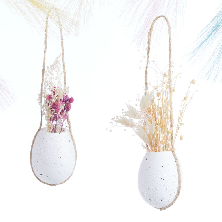 Speckled Egg and Dried Floral Ornaments Set of 2 image number 1