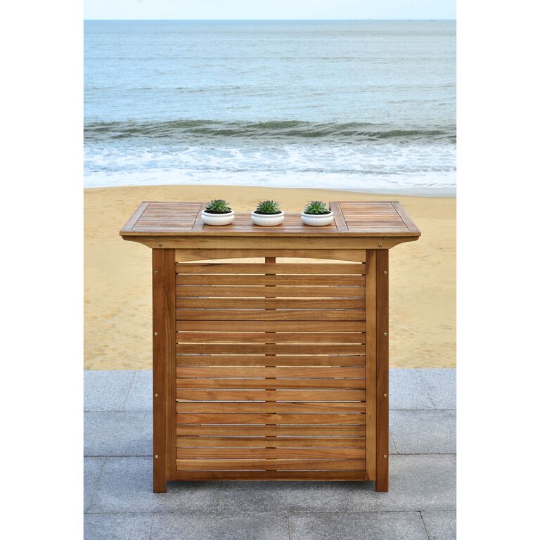 Acacia Wood Herrin Outdoor Bar Table with Shelves image number 2