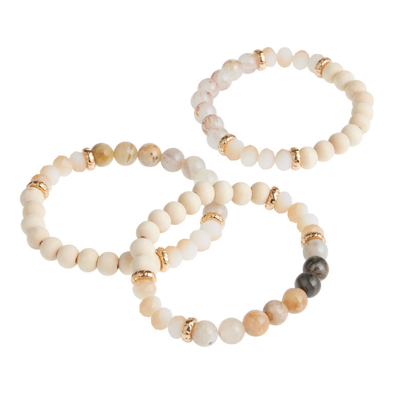 Wood And Aventurine Beaded Stretch Bracelets 3 Pack image number 3