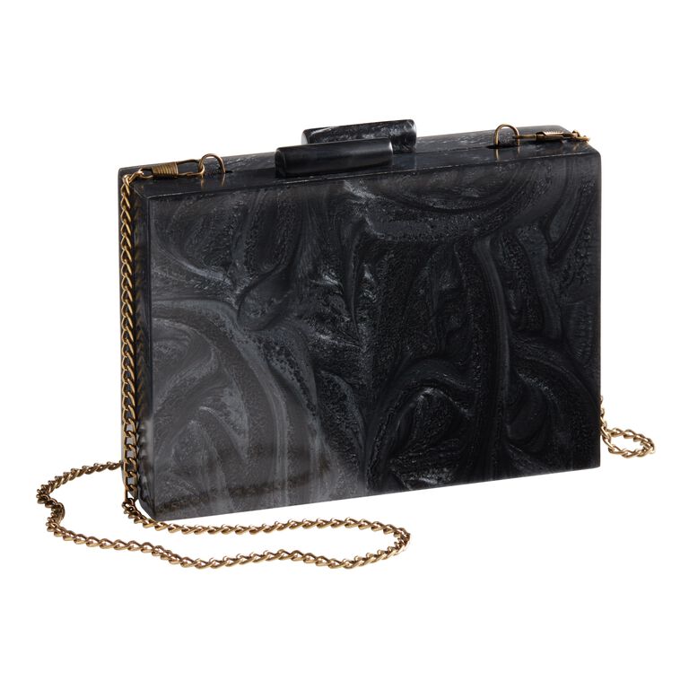 Black Marbled Resin Structured Clutch With Chain image number 1