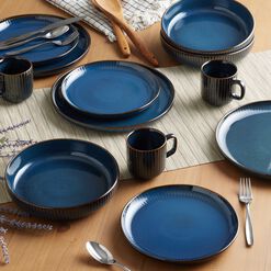 Blue Reactive Glaze Ribbed Dinner Plate