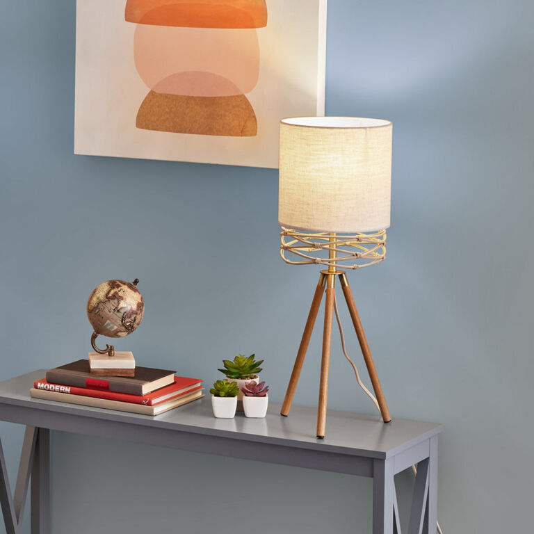 Caroga Rattan and Wood Tripod Table Lamp image number 4