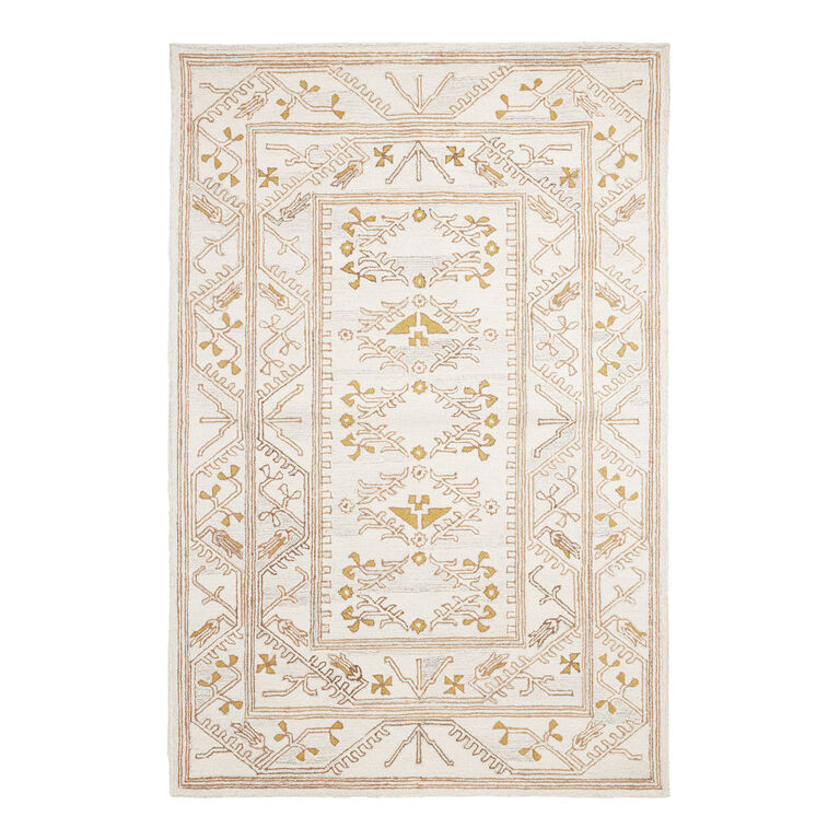 Vera Yellow and Ivory Persian Style Tufted Wool Area Rug image number 1