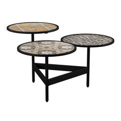 Lorengo Black Metal Ceramic Top 3 Tier Outdoor Coffee Table