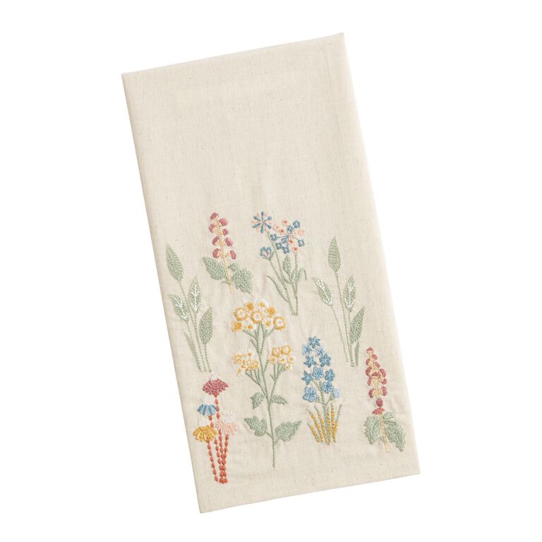 Natural Multicolor Embroidered Floral Kitchen Towel image number 1