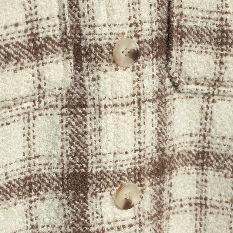 Ivory And Brown Plaid Boucle Shacket With Pockets image number 2