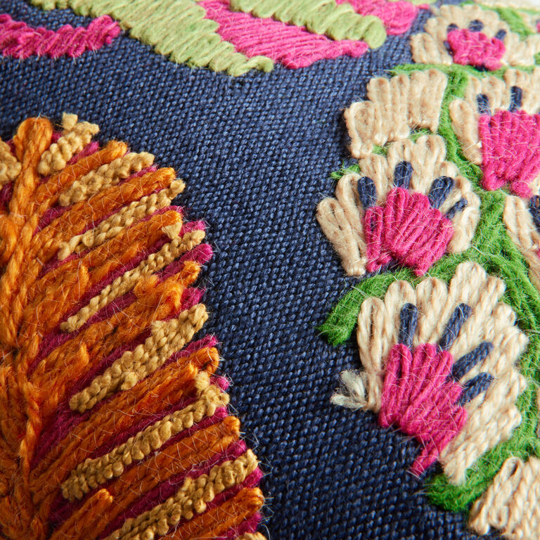 Navy Embroidered Botanical Indoor Outdoor Lumbar Pillow image number 4