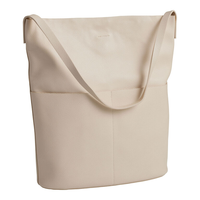 Ivory Minimalist Faux Leather Hobo Tote Bag image number 1