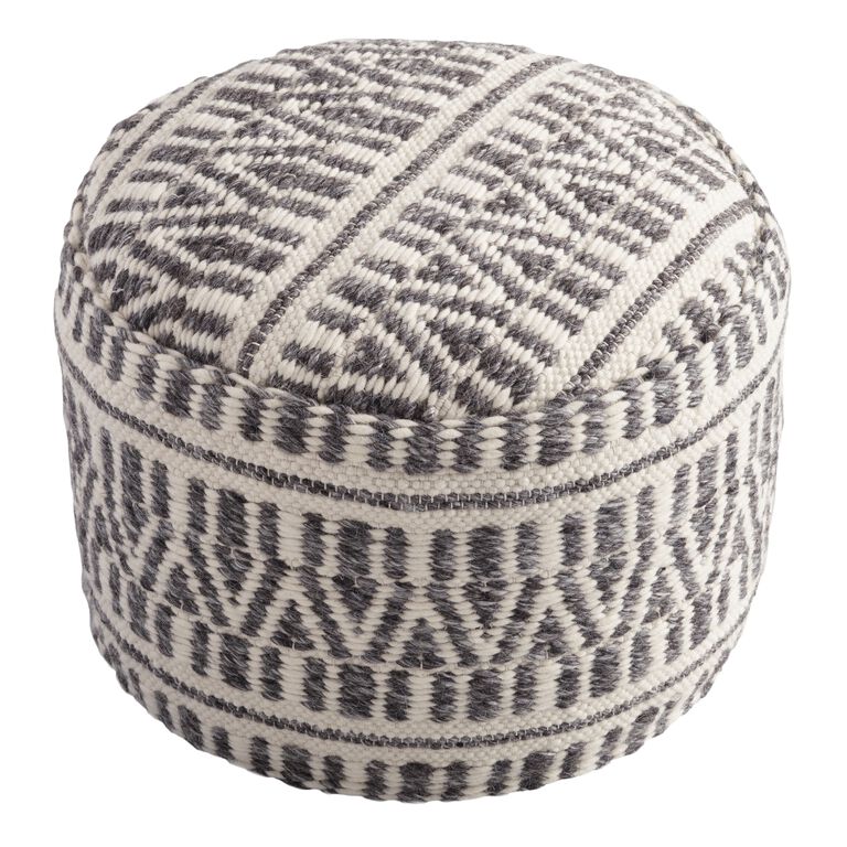 Charcoal and Ivory Woven Textured Floor Pouf image number 1