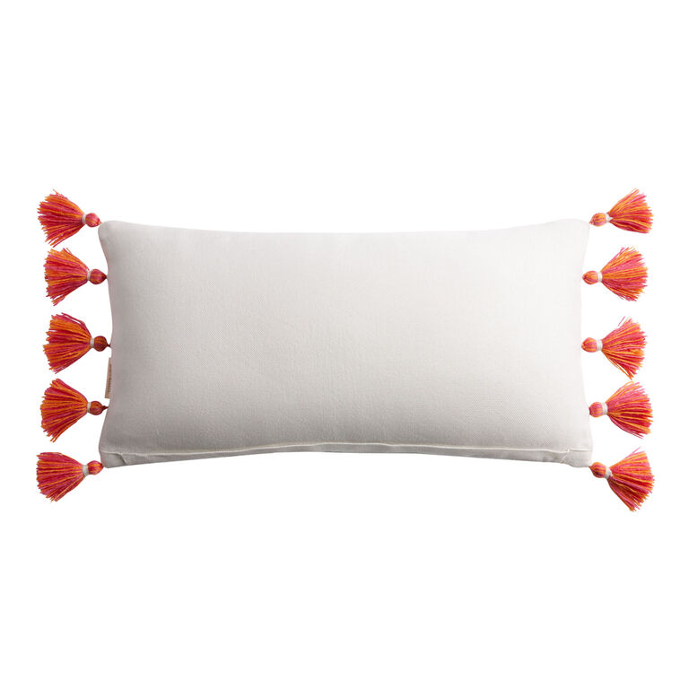 Fuchsia Multi Stripe Fringe Indoor Outdoor Lumbar Pillow image number 3