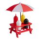 Mini Red Picnic Table with Umbrella BBQ Condiment Set image number 0