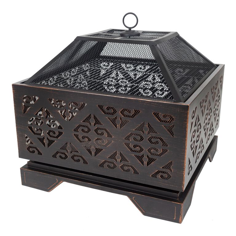 Cloud Square Rubbed Bronze Steel Filigree Fire Pit image number 1