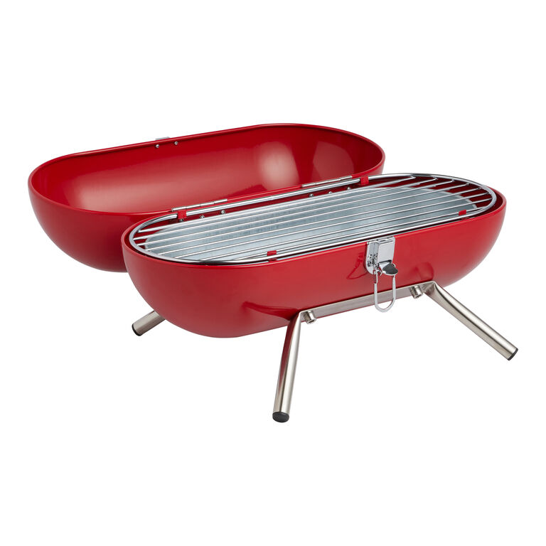 Oval Red Metal Portable Charcoal Barbecue Grill image number 1