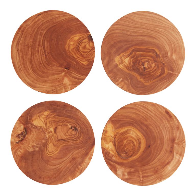 Round Olive Wood Coasters 4 Pack image number 1