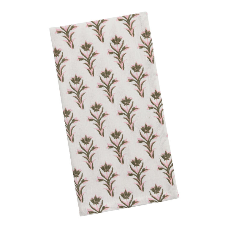 Cream And Green Screen Print Floral Napkin Set of 4 image number 1