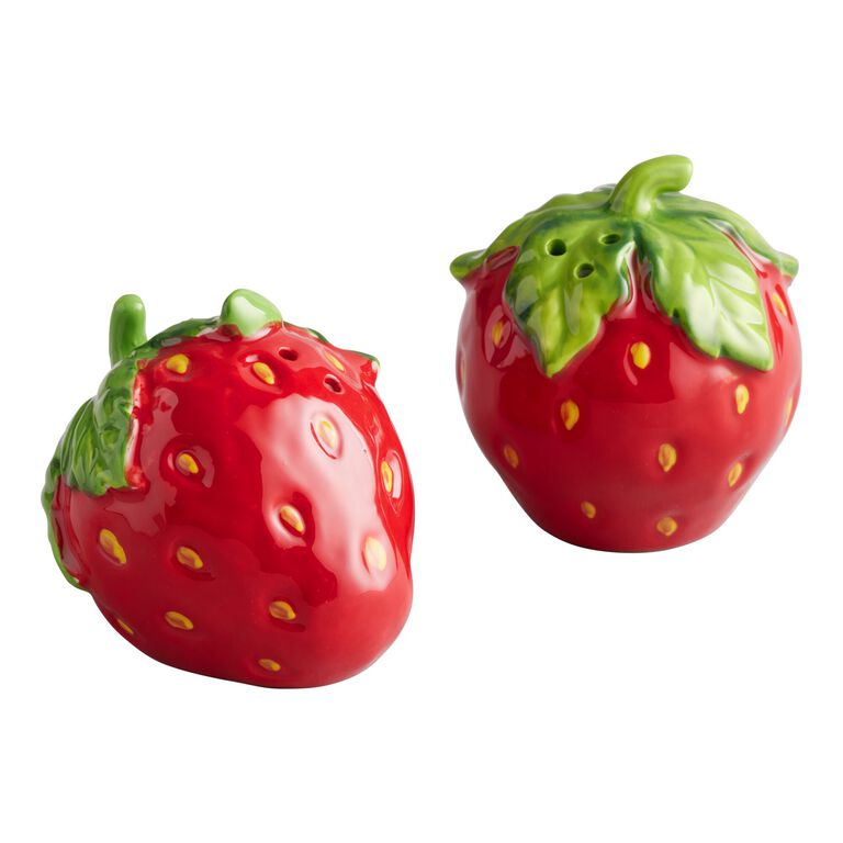 Hand Painted Strawberry Figural Salt and Pepper Shaker Set image number 1