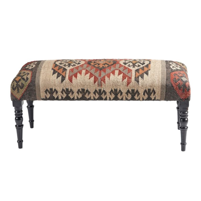 Multicolor Wool Kilim Upholstered Bench image number 3