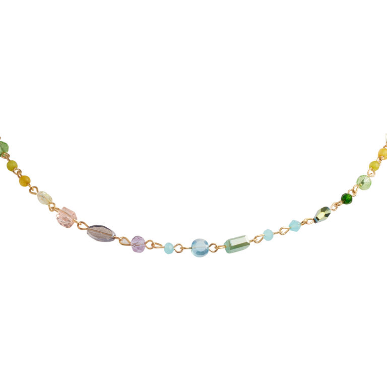 Gold Rainbow Pastel Glass Beaded Necklace image number 1
