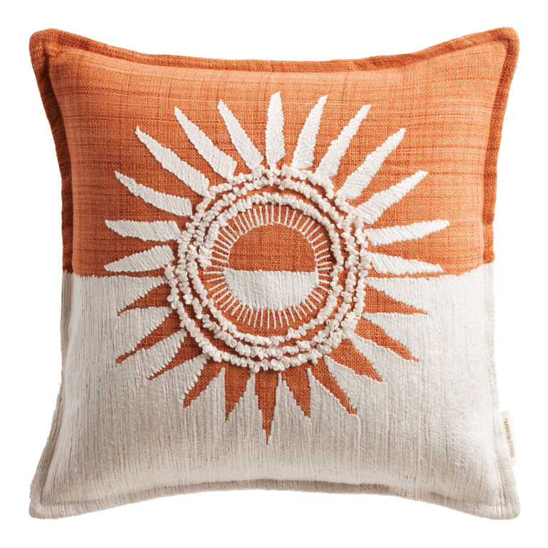Rust Split Sunrise Embroidered Indoor Outdoor Throw Pillow image number 1