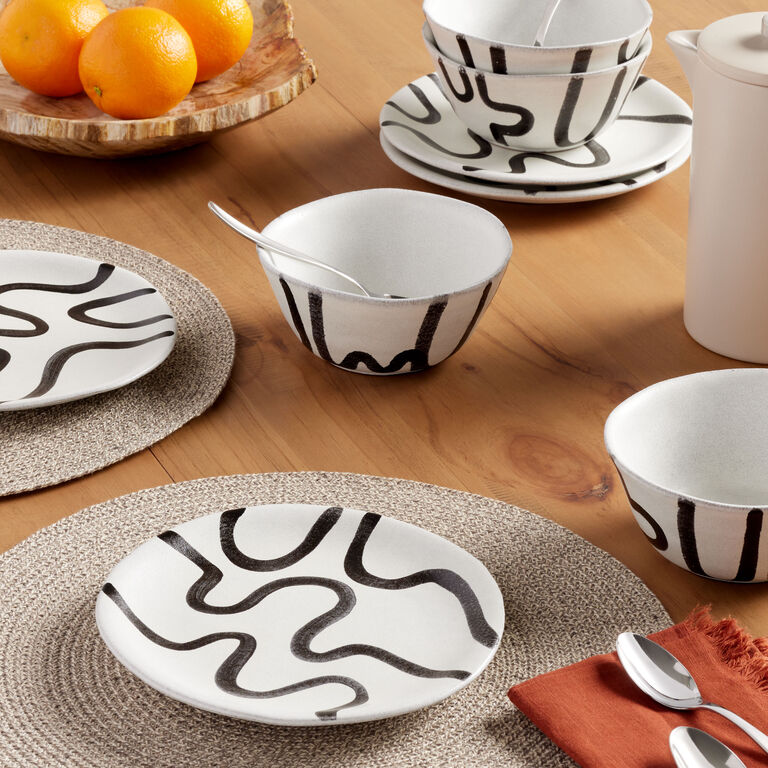 Black And White Squiggle Hand Painted Dinnerware Collection image number 1