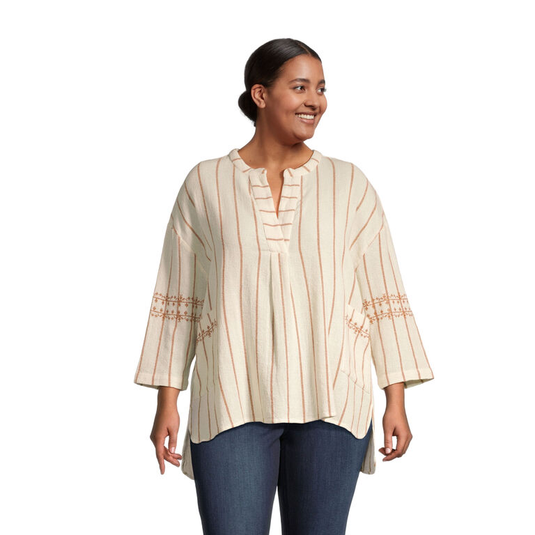 Brienne Ivory And Terracotta Khadi Tunic Top With Pockets image number 1