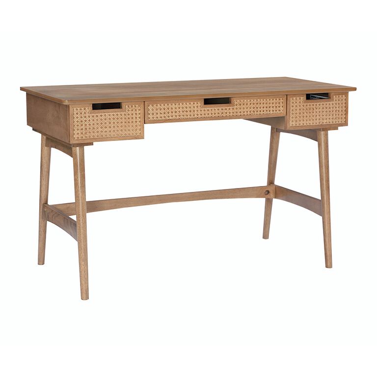 Malay Natural Rattan Cane and Wood Desk with Drawers image number 1