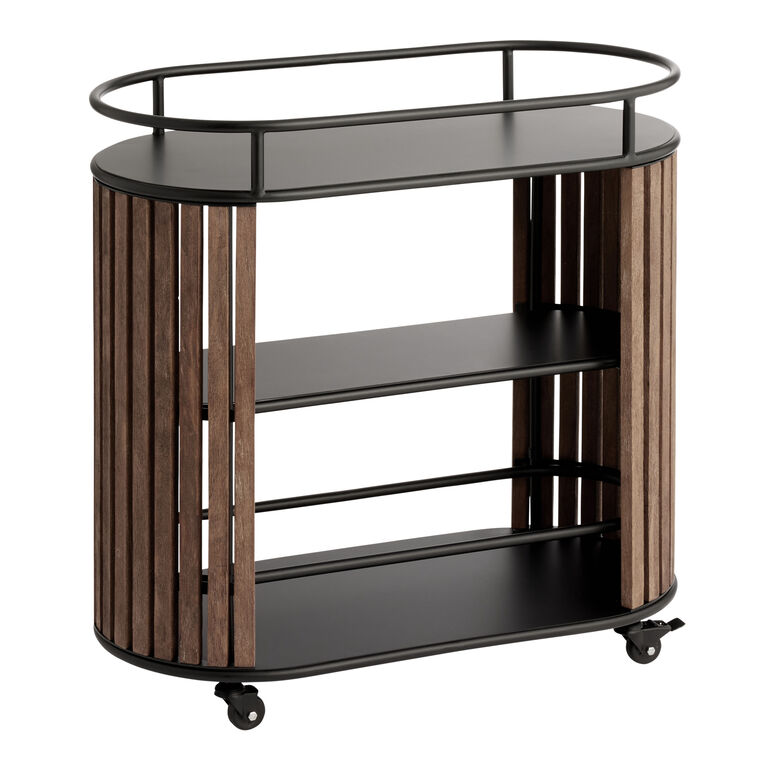 Fortaleza Oval Wood and Steel 3 Tier Outdoor Bar Cart image number 1