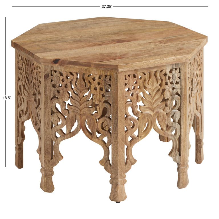 CRAFT Aneesa Natural Hand Carved Wood Floral Coffee Table image number 5