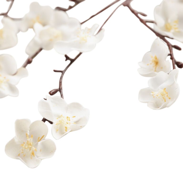 White Faux Velvet Plum Blossom Stems Set Of 2 image number 2