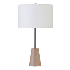 Windus Matte Black Metal and Wood Cylinder Table Lamp