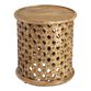 Round Aged Driftwood Carved Wood Lattice Side Table