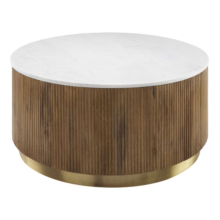 Walham Round Mango Wood And Marble Fluted Coffee Table image number 1