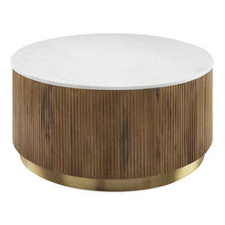 Walham Round Mango Wood And Marble Fluted Coffee Table