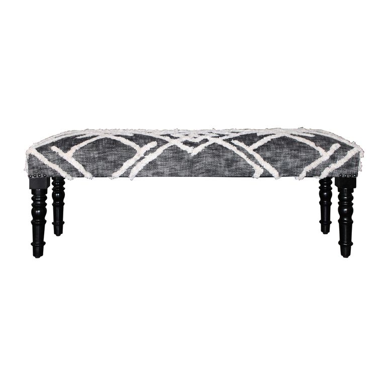 Black and White Tufted Wool Upholstered Bench image number 3