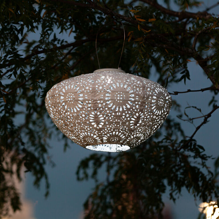 Porcelain White Chantilly Lace Fabric Solar LED Lantern image number 6