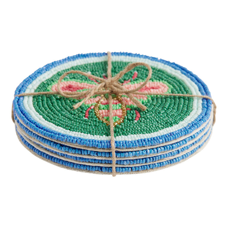 Green And Blue Beaded Bug Coasters 4 Pack image number 2