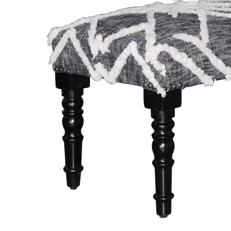Black and White Tufted Wool Upholstered Bench image number 5
