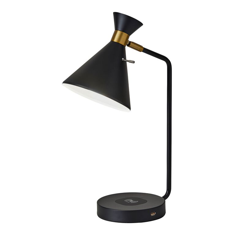 Edgers Black Table Lamp With USB And Charging Pad image number 1