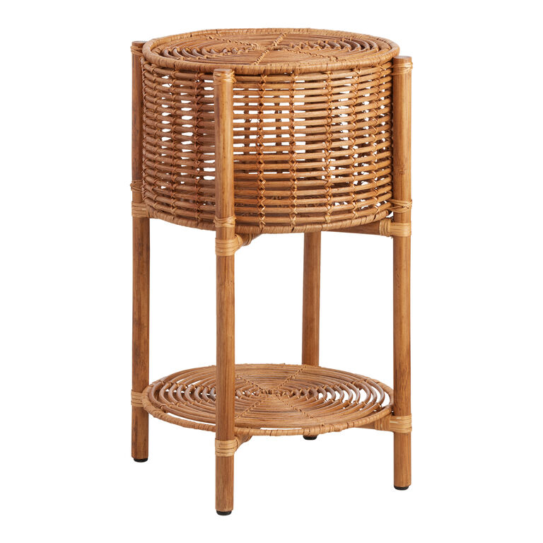 Cory Rattan 2 Tier Basket Stand With Lid image number 1