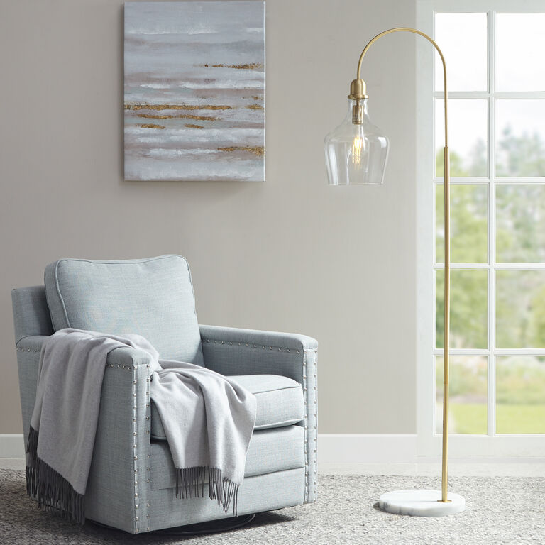 Meg Gold Metal And White Marble Arched Floor Lamp image number 2