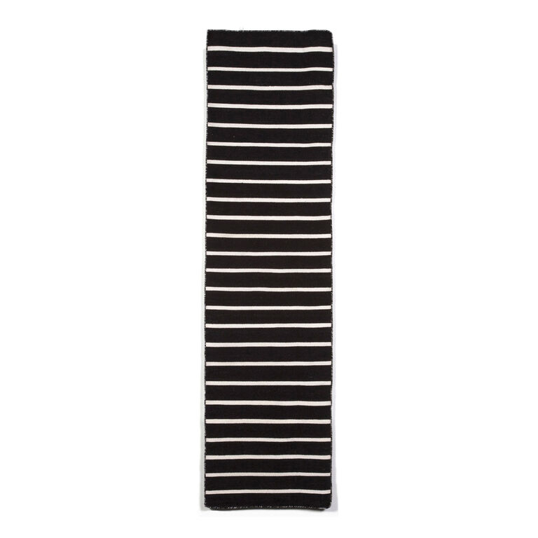 Black and White Pinstripe Reversible Indoor Outdoor Rug image number 3