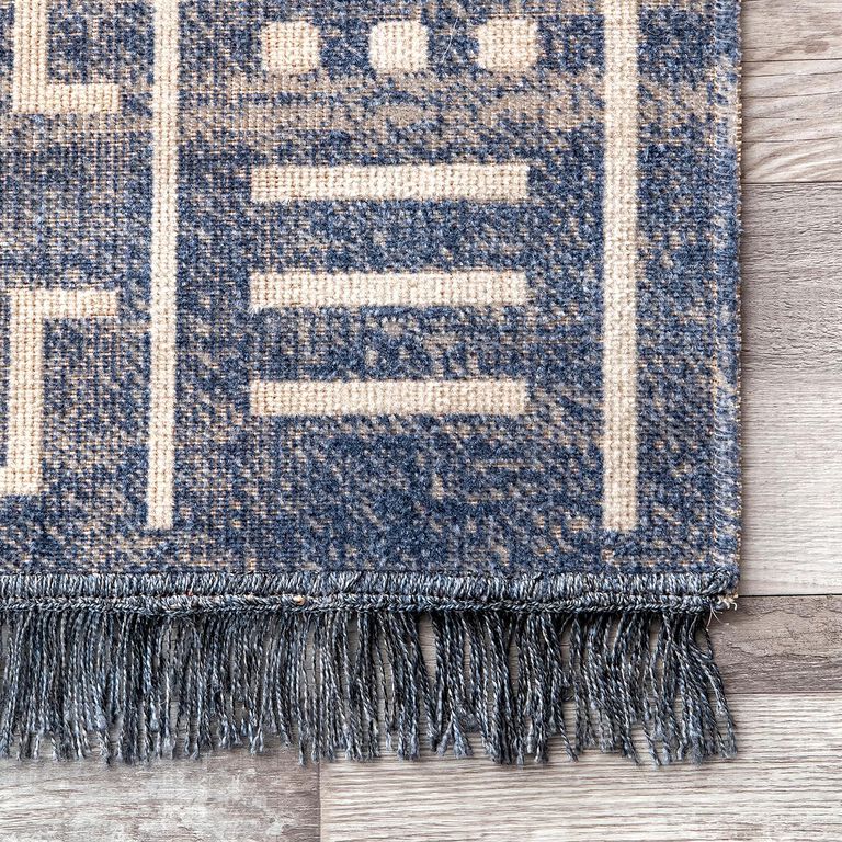 Luxor Navy Blue And White Geo Indoor Outdoor Rug image number 5