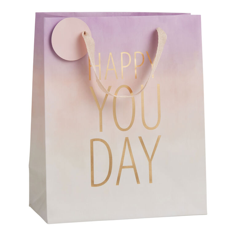 Large Rose, Tan And Peach Ombre Happy You Day Gift Bag image number 1