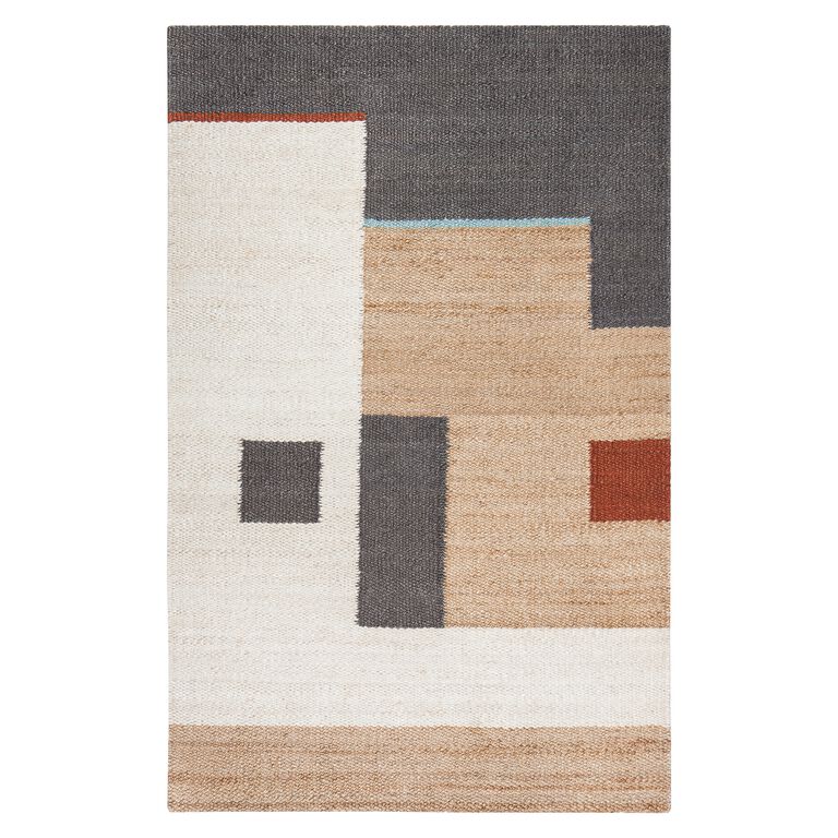 Tan and Ivory Abstract Woven Jute Heera Area Rug image number 1