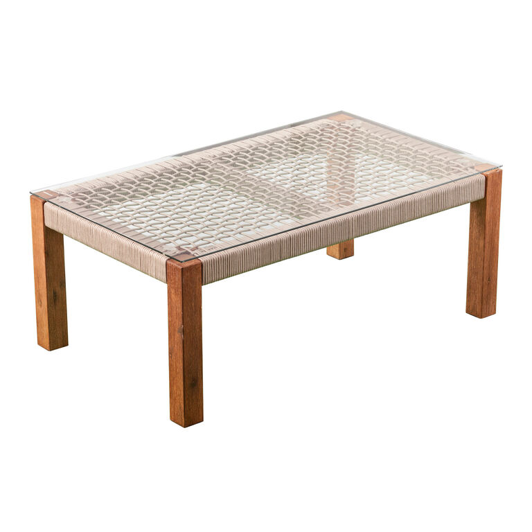 Zurich Rope and Acacia Wood Glass Top Outdoor Coffee Table image number 1